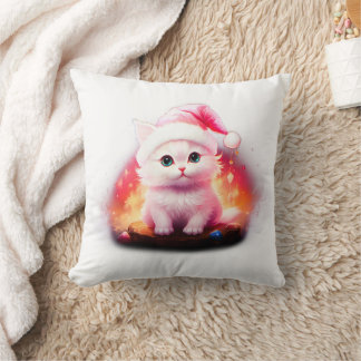 Cute Christmas Kitten in Santa Hat Cushion