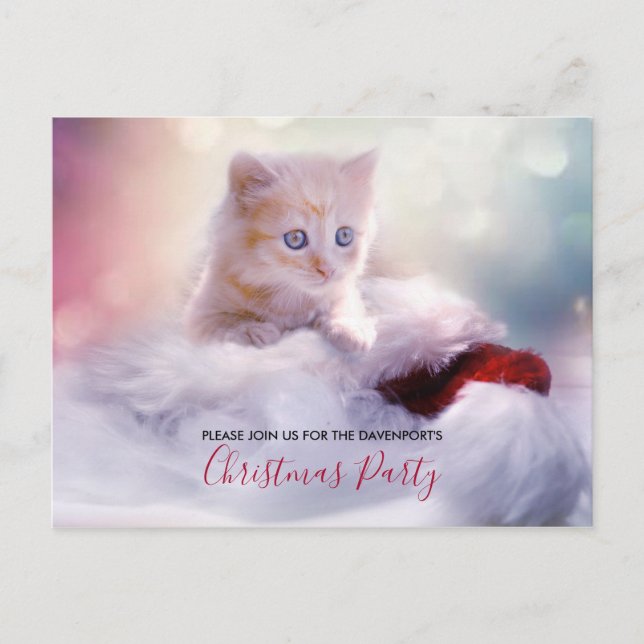 Cute Christmas Kitten Party Invite Postcard (Front)