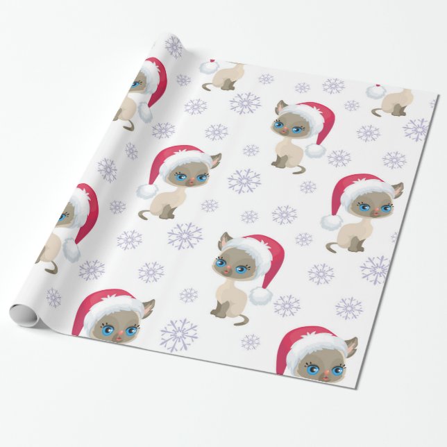 Cute Christmas Kitten Pattern Wrapping Paper (Unrolled)