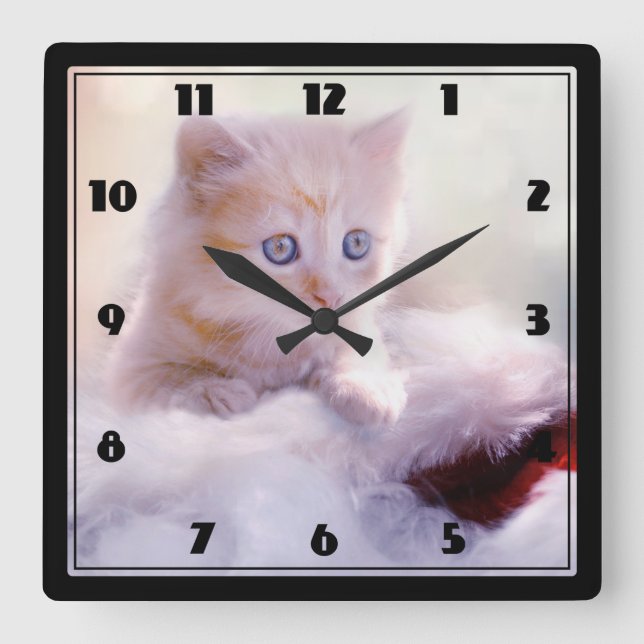 Cute Christmas Kitten Photograph Square Wall Clock (Front)