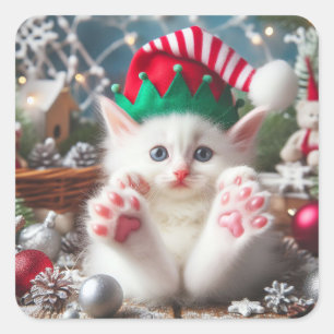 Cute Christmas Kitten Square Sticker