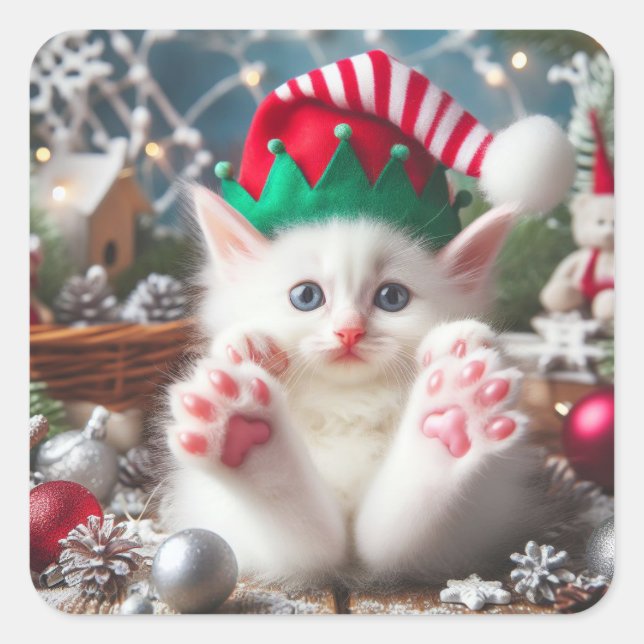Cute Christmas Kitten  Square Sticker (Front)