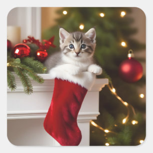 Cute Christmas Kitten  Square Sticker