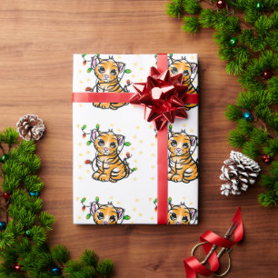 Cute christmas kitten tiger  wrapping paper