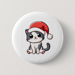 Cute Christmas kitten wearing Santa hat   6 Cm Round Badge