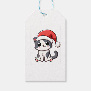 Cute Christmas kitten wearing Santa hat Gift Tags