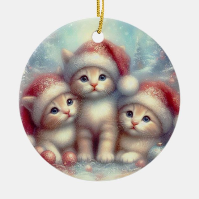 Cute Christmas Kittens  Ceramic Ornament (Front)