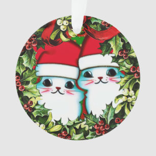 Cute Christmas Kitties in Wreath Acrylic Ornament