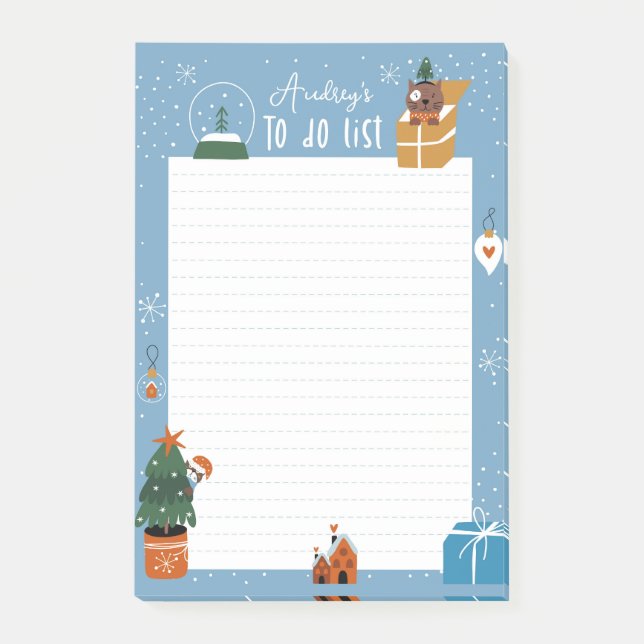 Cute Christmas Kitty Cat Customisable To Do List Post-it Notes (Front)