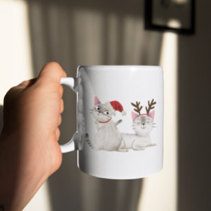 Cute Christmas Kitty Cat Santa Hat & Antlers Coffee Mug