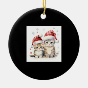 Cute Christmas Kitty Ceramic Ornament