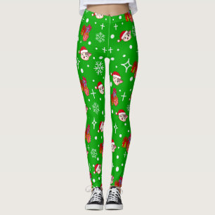 Cute Christmas Kitty Green Leggings