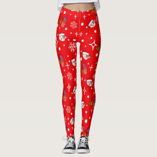 Cute Christmas Kitty Red Leggings