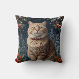 Cute Christmas kitty winter holiday greenery  Cushion