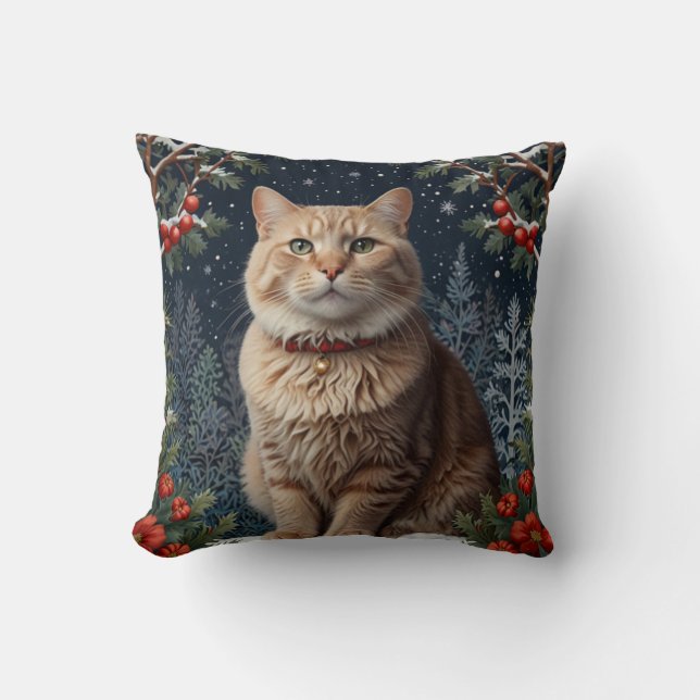 Cute Christmas kitty winter holiday greenery  Cushion (Front)
