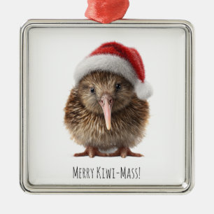 Cute Christmas Kiwi, custom Metal Ornament