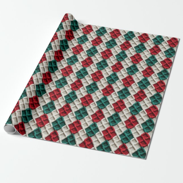 Cute Christmas Knit Pattern Wrapping Paper (Unrolled)