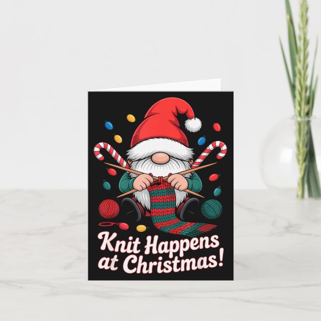 Cute Christmas Knitting Gnome Yarn Xmas For Men Wo Card (Front)