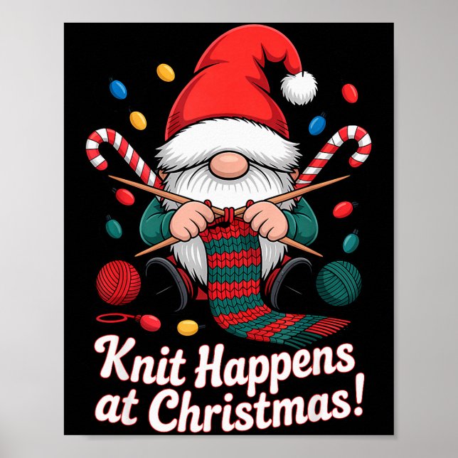 Cute Christmas Knitting Gnome Yarn Xmas For Men Wo Poster (Front)