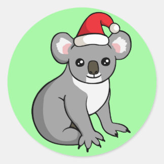 Cute Christmas Koala in Santa Hat Drawing Stickers