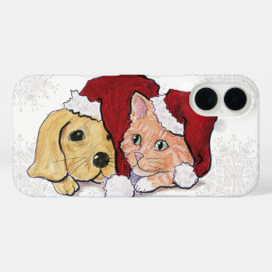 Cute Christmas Labrador Puppy and Orange Tabby iPhone 16 Case