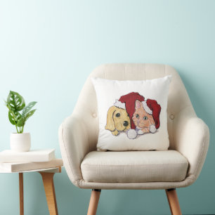 Cute Christmas Labrador Puppy and Orange Tabby Cushion