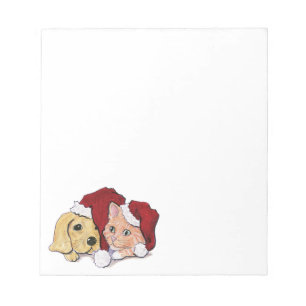 Cute Christmas Labrador Puppy and Orange Tabby Notepad