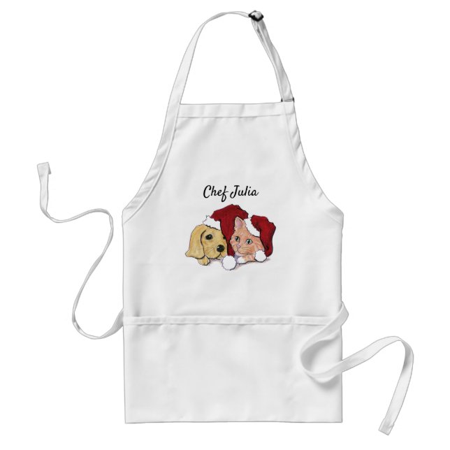 Cute Christmas Labrador Puppy and Orange Tabby Standard Apron (Front)