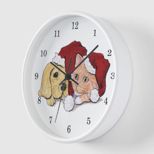 Cute Christmas Labrador Puppy and Orange Tabby Wall Clock