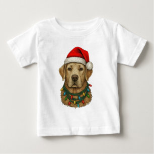 Cute Christmas Labrador with Santa Hat and Holiday Baby T-Shirt