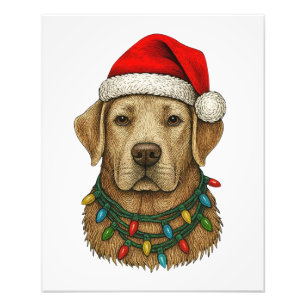 Cute Christmas Labrador with Santa Hat and Holiday Photo Print