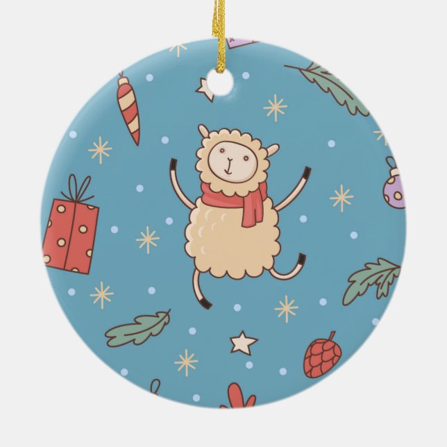Cute Christmas Lamb Ceramic Tree Decoration (Back)