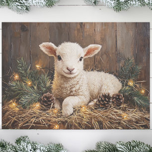 Cute Christmas Lamb Rustic Painting Decoupage Tissue Paper