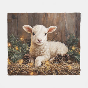 Cute Christmas Lamb Rustic Painting Fleece Blanket