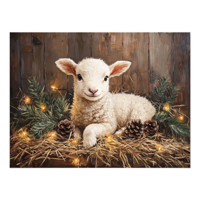 Cute Christmas Lamb Rustic Painting Photo Print (Front)