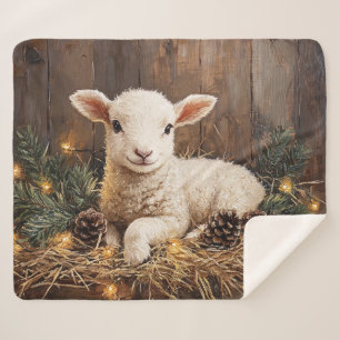 Cute Christmas Lamb Rustic Painting Sherpa Blanket