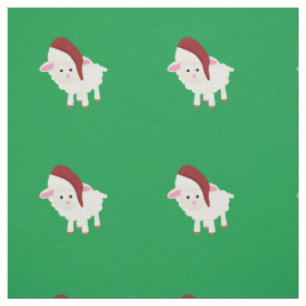 Cute Christmas Lamb wearing a Santa Hat Fabric
