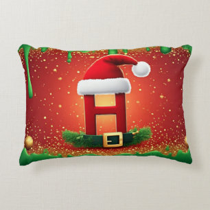 Cute Christmas Letter H With Santa Hat ❄️ Decorative Cushion