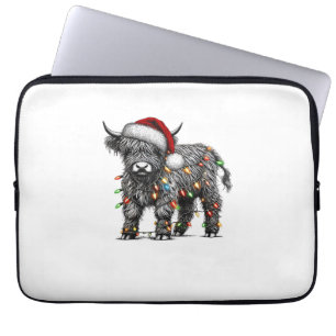 Cute Christmas Light Highland Cattle Funny Cow Xma Laptop Sleeve