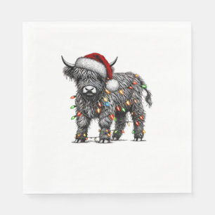 Cute Christmas Light Highland Cattle Funny Cow Xma Napkin