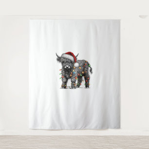 Cute Christmas Light Highland Cattle Funny Cow Xma Tapestry