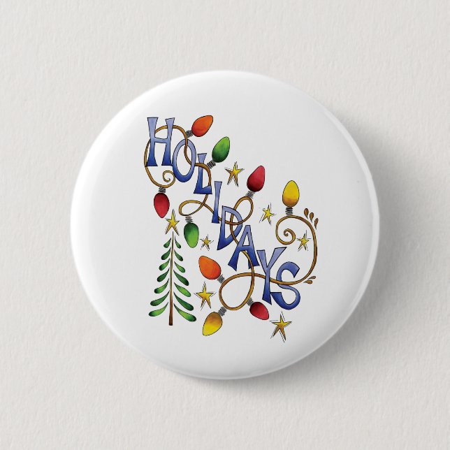 Cute Christmas, Lights and Stars with Holiday Text 6 Cm Round Badge (Front)