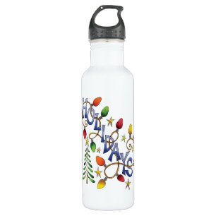 Cute Christmas, Lights and Stars with Holiday Text 710 Ml Water Bottle