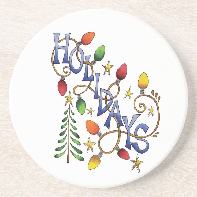 Cute Christmas, Lights and Stars with Holiday Text Coaster (Front)