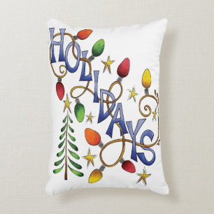 Cute Christmas, Lights and Stars with Holiday Text Decorative Cushion