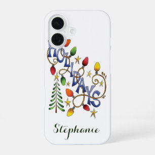 Cute Christmas, Lights and Stars with Holiday Text iPhone 16 Case
