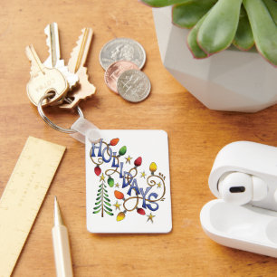 Cute Christmas, Lights and Stars with Holiday Text Key Ring