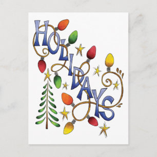 Cute Christmas, Lights and Stars with Holiday Text Postcard