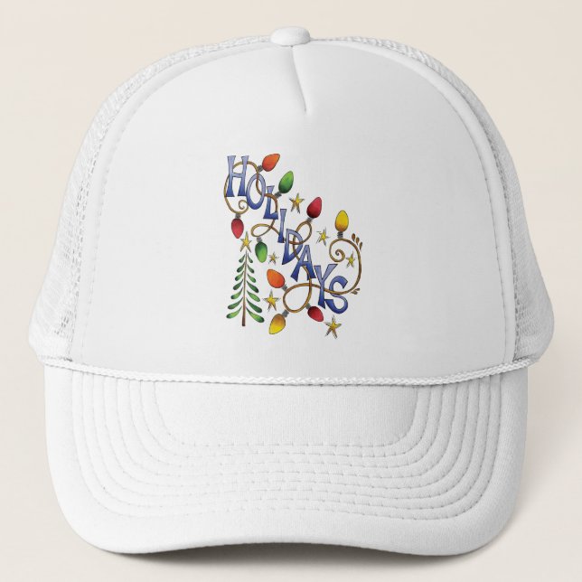 Cute Christmas, Lights and Stars with Holiday Text Trucker Hat (Front)