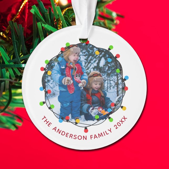 Cute Christmas Lights Family Photo 2025 Keepsake Ornament (Creator Uploaded)